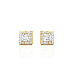 2.15 Carat Natural Diamond Princess Halo Stud Earrings