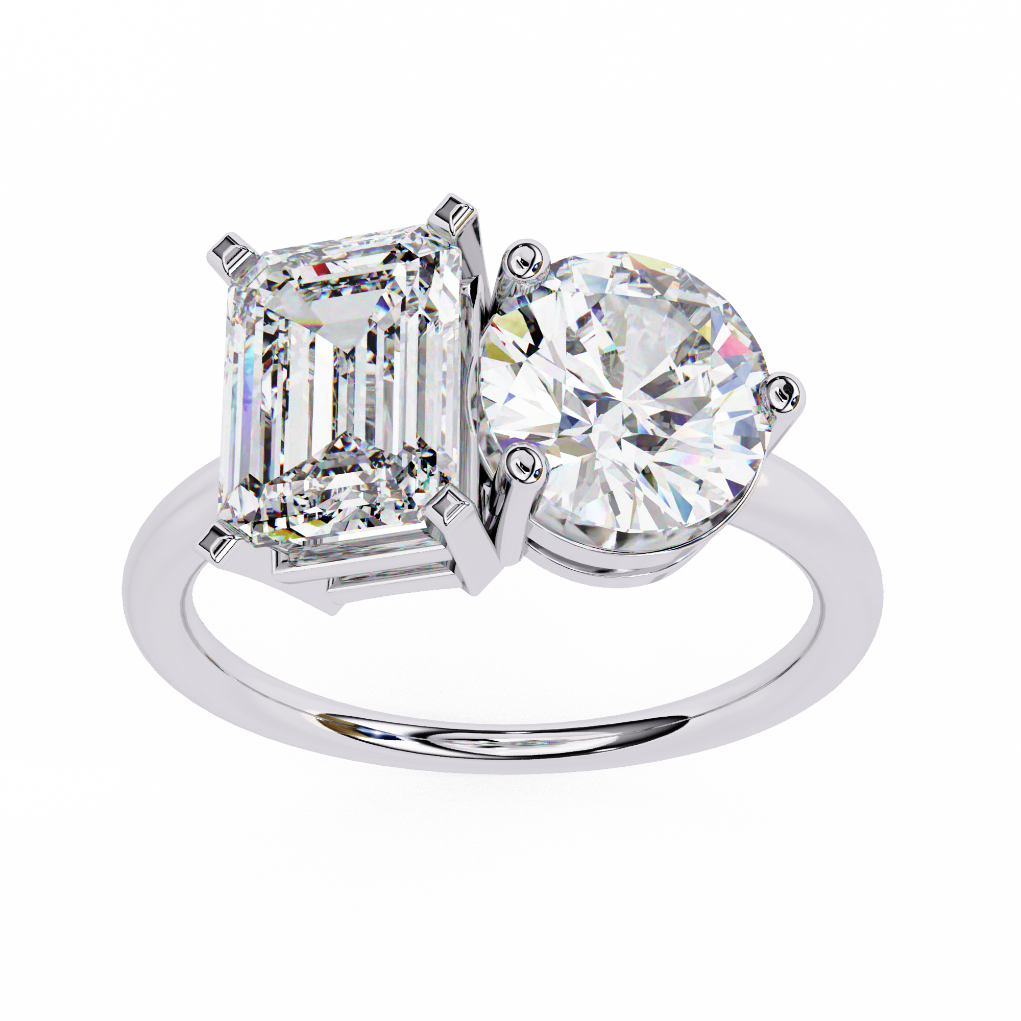 4.05 Carat Radiant & Round Shape Lab Grown Diamond Engagement Ring