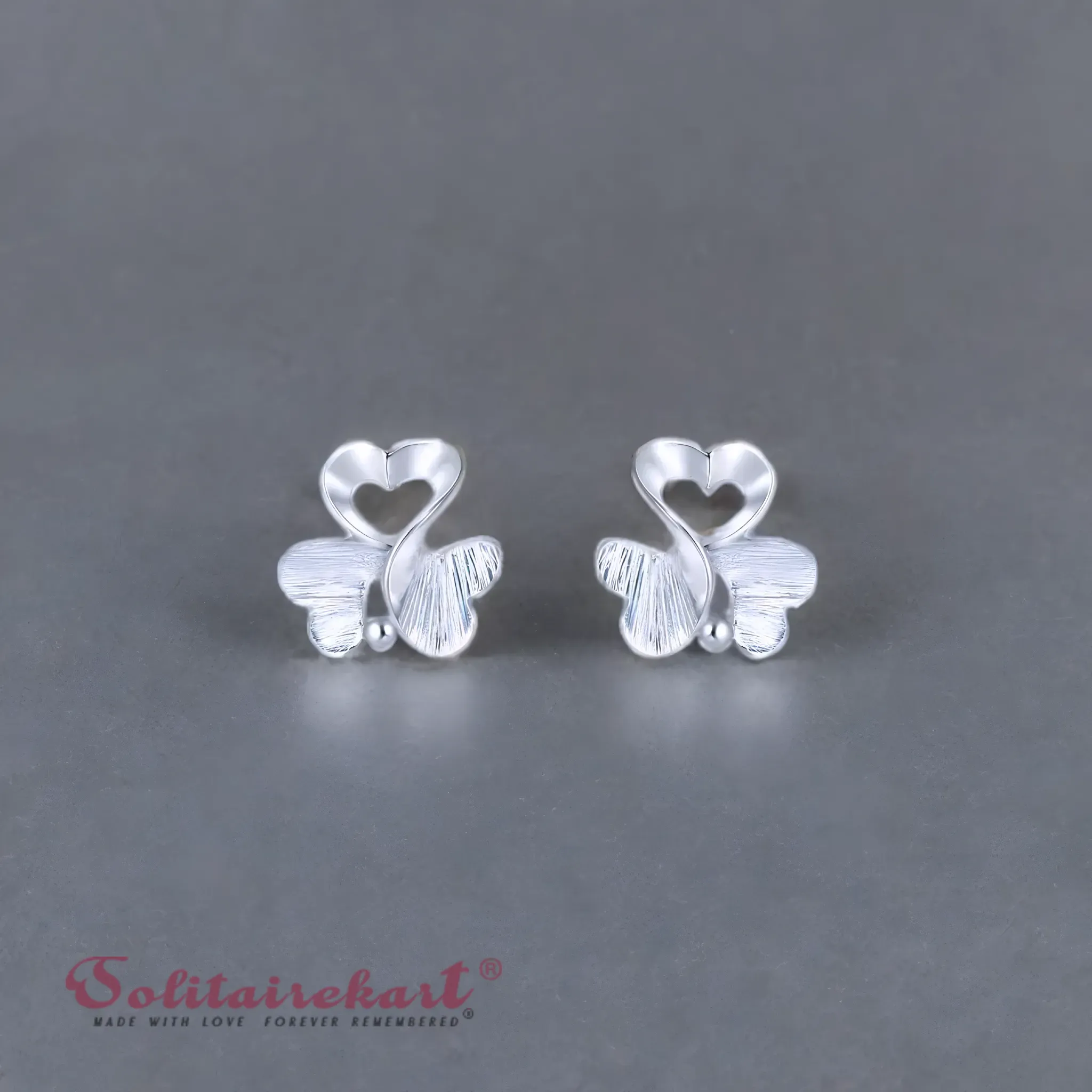 Solitairekart 1.83grm Heart Clover Stud Earrings