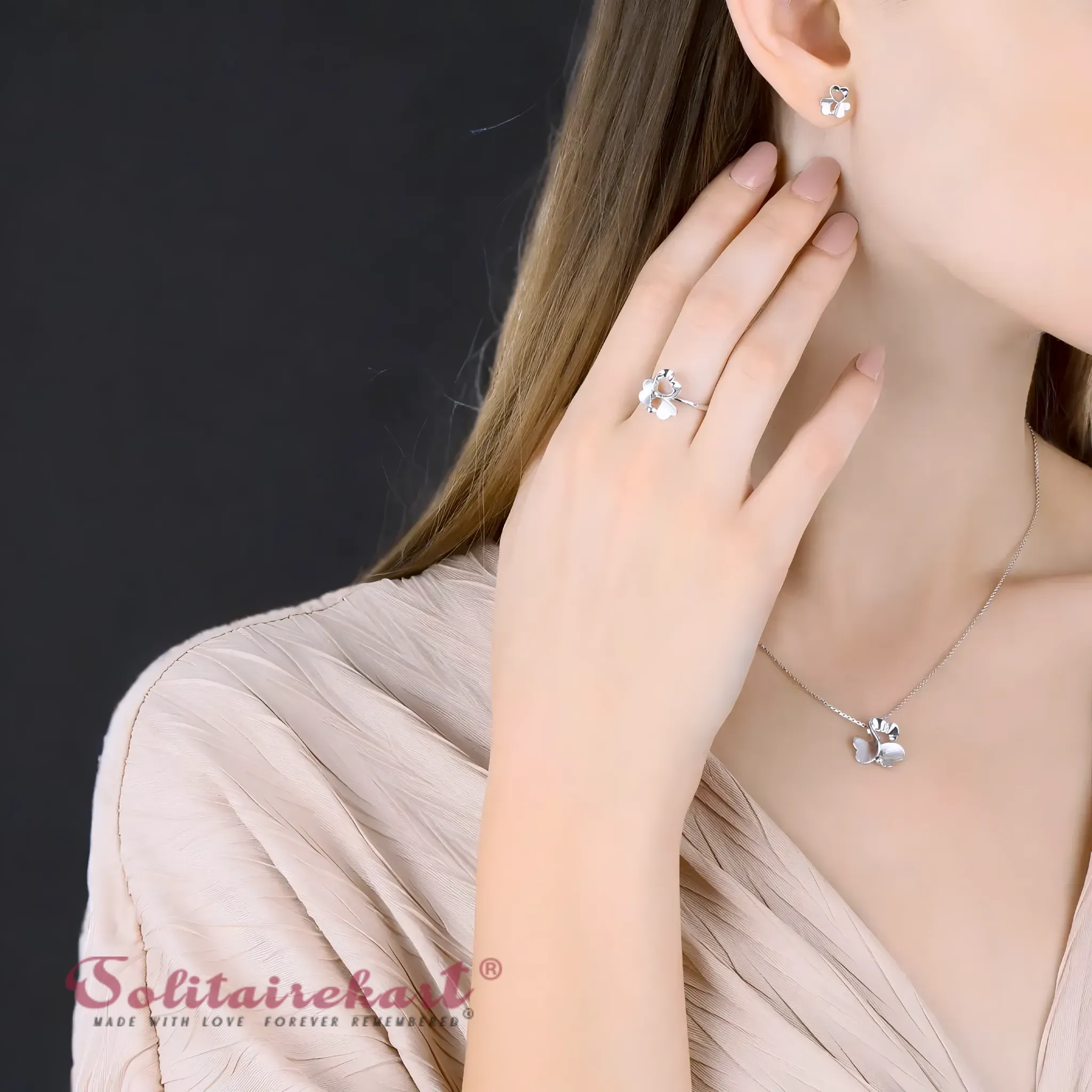 Solitairekart 1.83grm Heart Clover Stud Earrings